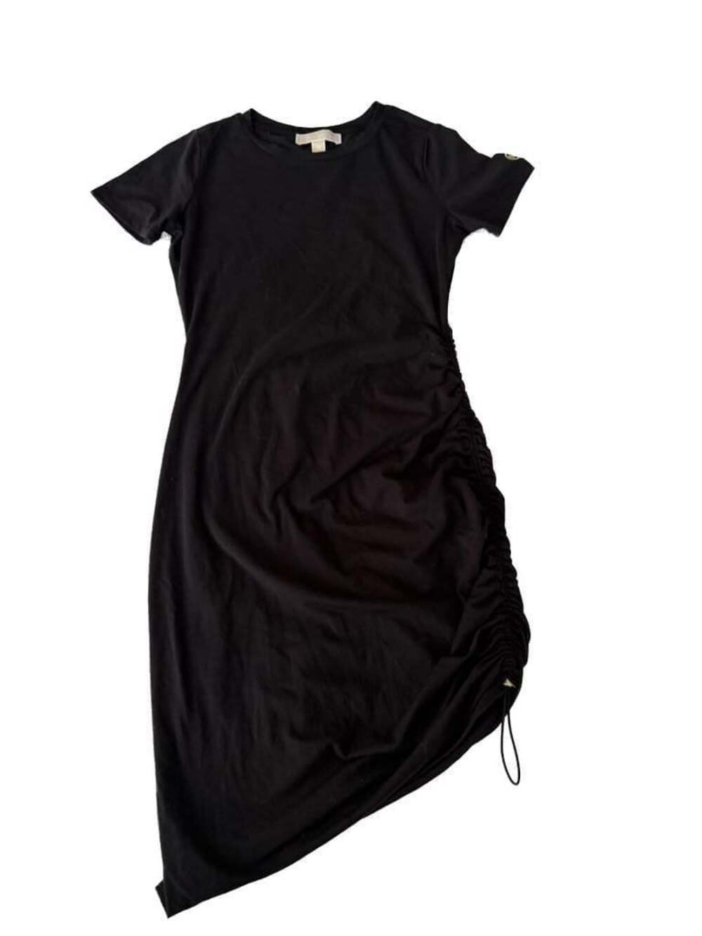 MICHAEL Kors Women's Black Short Sleeve Ruched T-Shirt Dress with Logo Detail